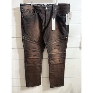 Rock Revival Moto Men Size 42 x 32 Biker Jeans Rust Denim Distressed Pants NEW